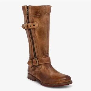 Bed Stu Gogo Leather Biker Boots 7.5 Cognac Brown Side Zip Cobbler Series